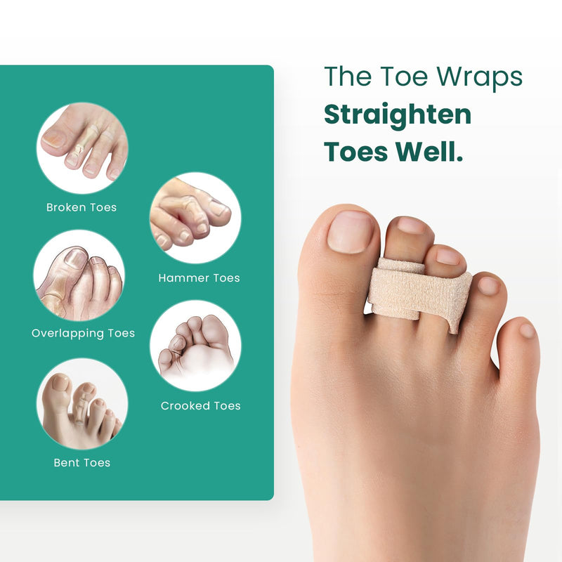 Welnove Hammer Toe Straightener - 8 Pack Broken Toe Wraps - Hammer Toe Corrector for Women - Toe Splints for Crooked Toes, Curled Toes, Bent Toes - (Large, Beige) Large - BeesActive Australia