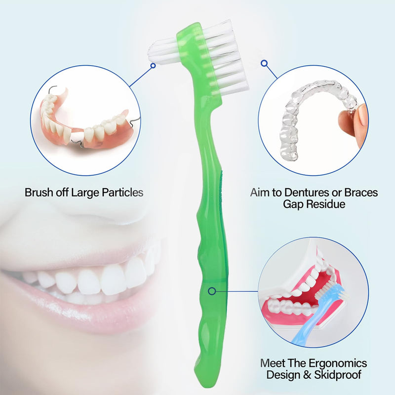 4 Pieces Denture Brush, Small Toothbrush for Dentures, Multi-Layered Bristles Ergonomic Rubber Handle for False Teeth Cleaning - BeesActive Australia