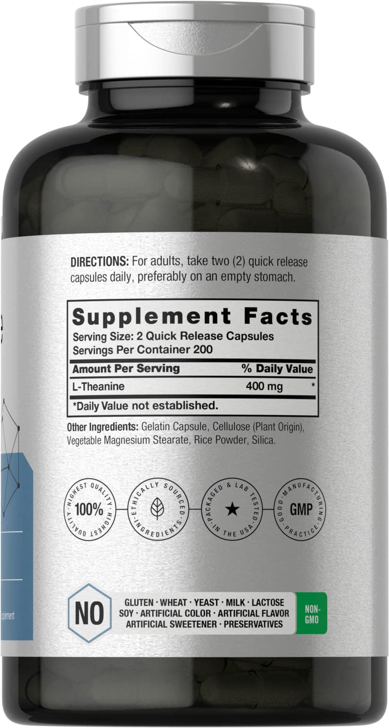 Horbäach L-Theanine 400mg | 400 Capsules | High Potency Supplement | Non-GMO & Gluten Free 400 Count (Pack of 1)
