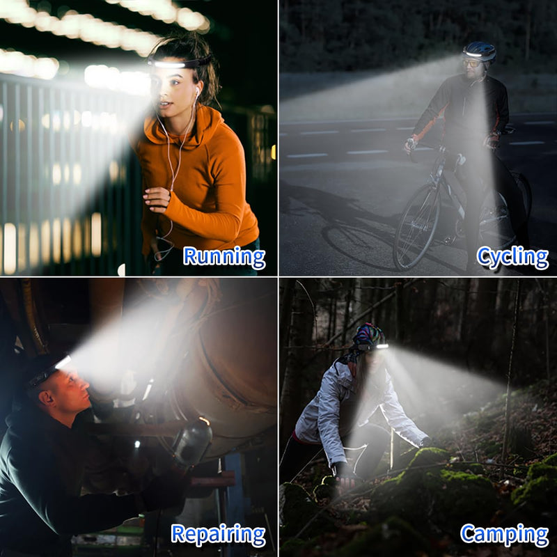 Headlamp Rechargeable 4Pack, 230° Wide Beam Head Lamp, LED Headlamp with Motion Sensor, 7Mode Head Lights for Forehead, Bright Headlamps for Adults, Red Light Headlight, Hard Hat Light, Camping Gear