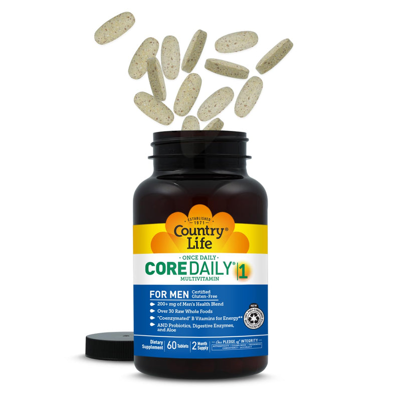 Country Life Core Daily-1 Multivitamin for Men with Probiotics, 60 Tablets | Supports energy metabolism, immune function and digestive wellness with whole foods and coenzymated nutrients