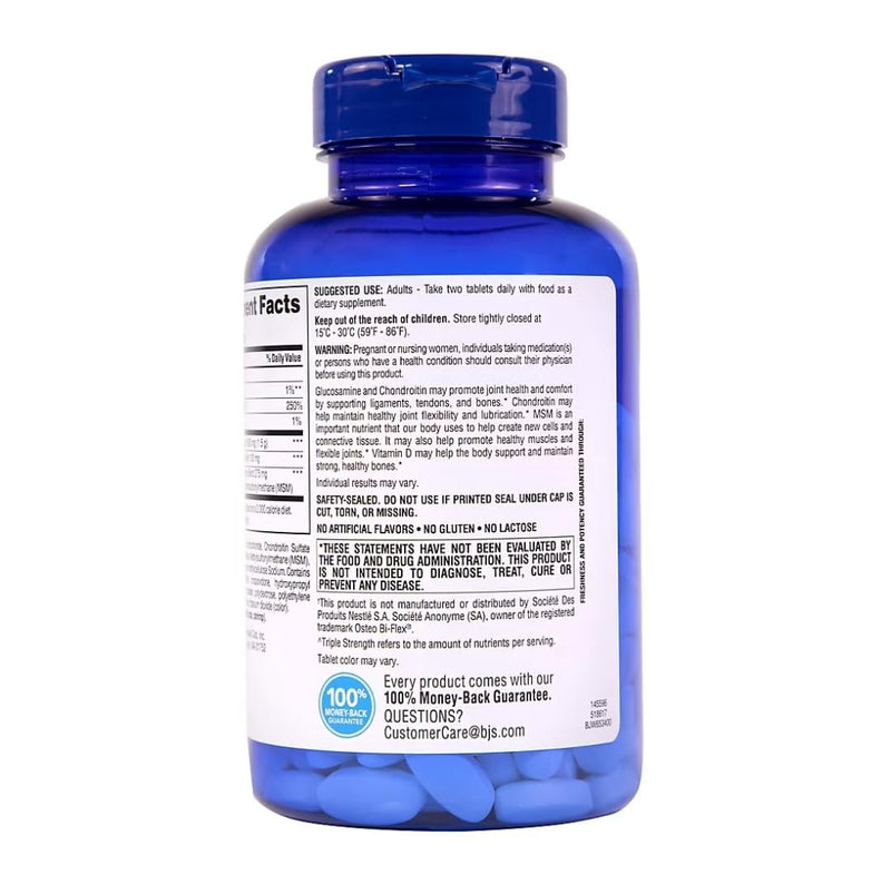 Berkley Jensen Glucosamine Chondroitin Triple Strength Complex with MSM and D3 Joint Supplement Tablets for Joint Support and Cartilages, NSF Certified, 200 Count (Pack of 1)