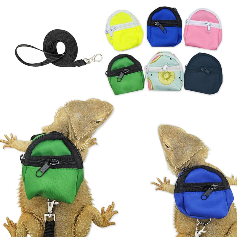 Bearded Dragons Harness Leashes Set Cute Backpack Back to School Design for Small Pets Reptile Lizard Crested Gecko Chameleon Rat Hamster Squrriel Ferret Photo Shoot (Green) Green - BeesActive Australia
