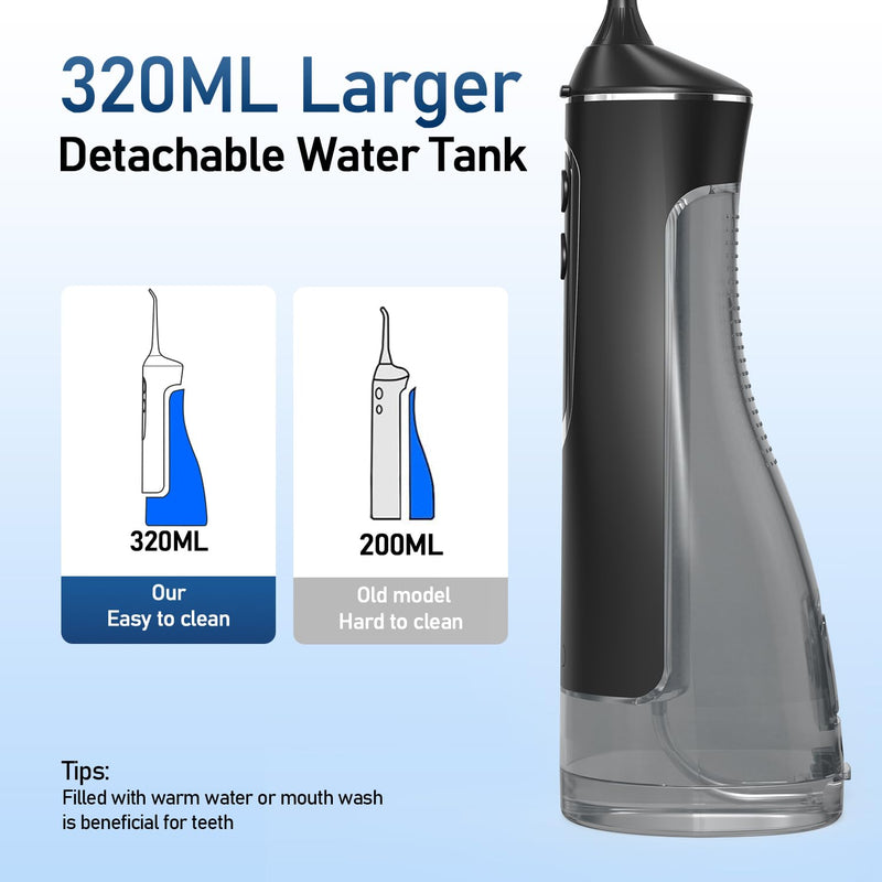 Electric Water Flosser Pick - 320ML Larger Tank 4 Modes Cordless Portable Oral Irrigator,IPX7 Waterproof Dental Flosser,Professional Water Teeth Cleaner Picks for Home Travel (Black) Black