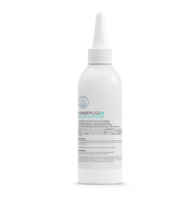 Dog Ear Cleaner Solution acute - Extra Strong Ear Cleaner for Dogs & Cats with Inflammation & Infections - Natural Dog Ear Drops with Piroctone Olamine, Chamomile & Aloe Vera 250ml "Acute" Extra Strong