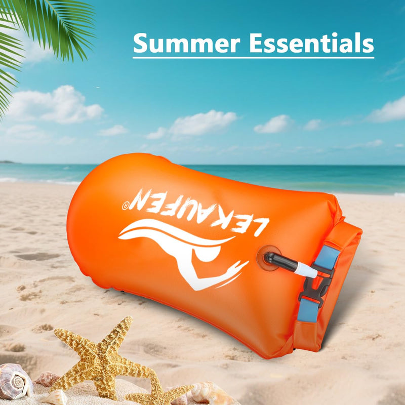 Swim Buoy for Open Water 2 Pack, 20L Swim Safety Float Waterproof Dry Bag for Swimmers Triathletes Kayakers Snorkelers, Swimming Pull Buoy for Safer Swim Training (Yellow & Orange) Yellow - BeesActive Australia