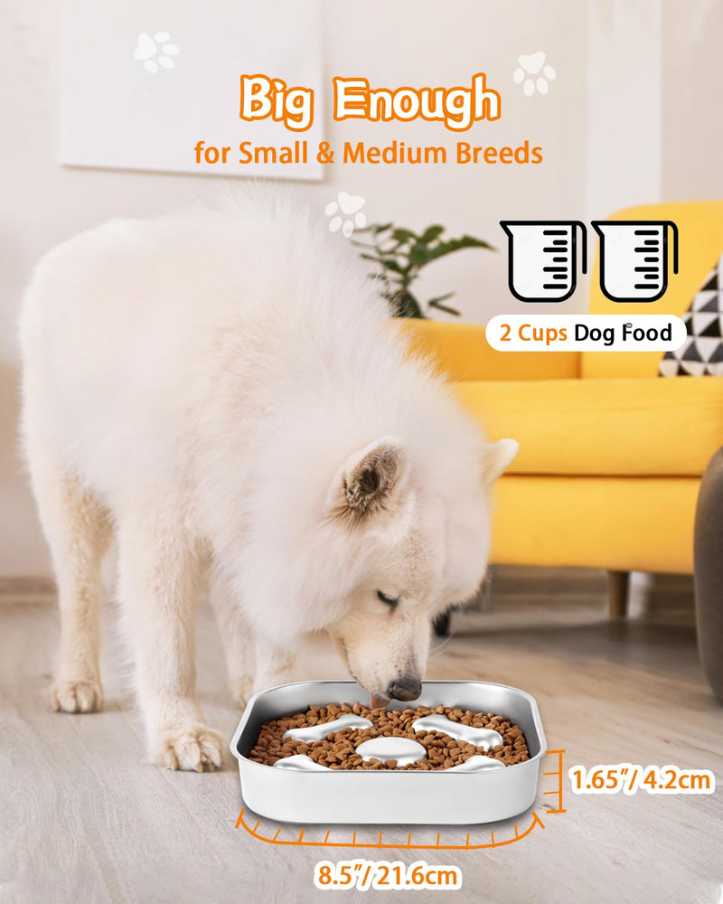 Slow Feeder Dog Bowls, 100% Food-Grade Stainless Steel Non-Slip Dog Food Bowl,Both Sides Can Be Used Dog Slow Feeder Bowl, 2Cups Capacity for Small and Medium Dogs to Slow Down Eating, Easy to Clean - BeesActive Australia