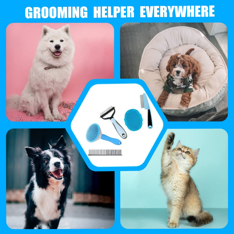 Dog Grooming Kit - 5 Pieces: Slicker Brush, Shedding Brush, Puppy Brush, Flea Comb, and Detangler Hair Brush Set in Blue B-Blue 5 Kits - BeesActive Australia