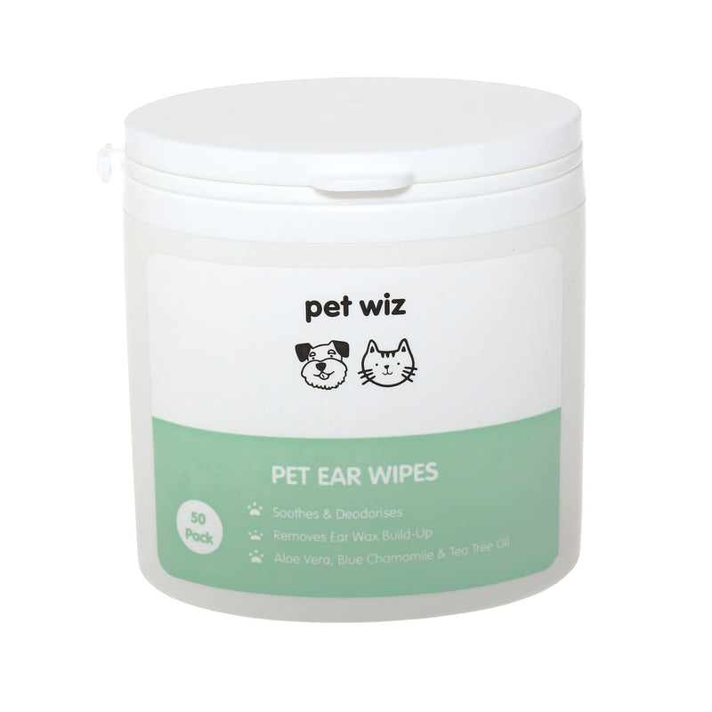 pet wiz Ear Wipes for Dogs & Cats. Clean, Soothe & Deodorise with Natural Active Ingredients Aloe Vera, Witch Hazel, Tea Tree Oil and Blue Chamomile Extract