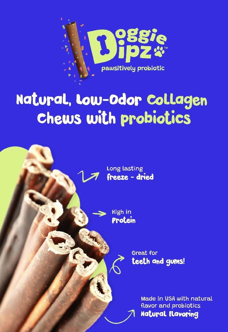 Beef Collagen Sticks for Dogs – 6 Pack - 12” Sticks for Large Dogs - Healthy Chew Treats with Probiotics – Rawhide-Free, Long-Lasting – Bully Stick Alternative Made in USA (Peanut Butter) Peanut Butter 1 Ounce (Pack of 6)