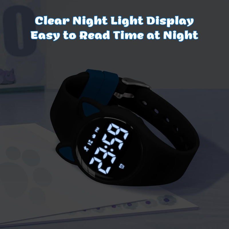 Kids Digital Watches for Girls Boys, Sports Watch with Fitness Tracker, Pedometer, Alarm Clocks, Stopwatch, No App Needed & Waterproof Kids Watch, Gift for Teens Girls Boys Ages 5-14 T6F-BlackBlue-Y