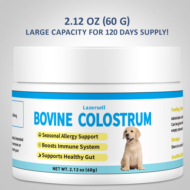 Bovine Colostrum for Dogs Gut & Immune Health - 120 Days Large Dogs Bovine Colostrum Powder - Premium Dog Supply for Seasonal Allergies, Immune System Booster & Digestion Support Supplement