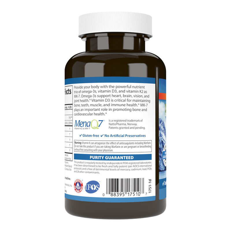 Carlson Elite Omega-3 Plus D & K, 700 mg, Omega-3s, Lemon, 60 Softgels | plus Vitamin D3 and K2 as MK-7 60 Count (Pack of 1)