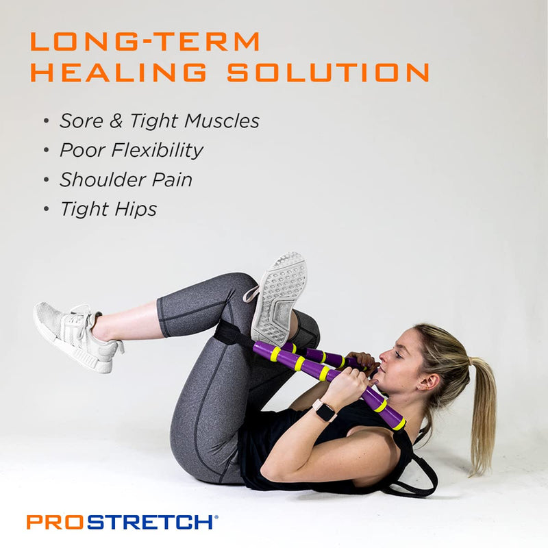 StretchRite Physical Therapy Full Body Stretching Strap with Patented Easy Grip Handles for Sore and Tight Muscles, Includes Coaching Guide (Purple/Yellow) Purple/Yellow