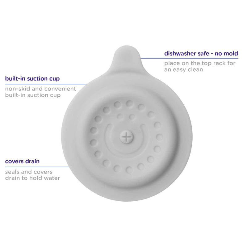 Ubbi Bathtub Drain Cover, Silicone Drain Stopper with Suction, Baby Bath Time Accessory, Gray Gray Drain Cover