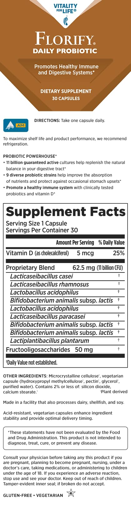 Melaleuca Florify Daily Probiotic 30 Capsules | Each capsule contains nine diverse probiotic strains and 11 billion active cultures.