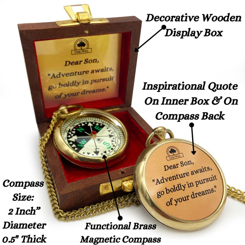 The Dream Chaser Compass - Go Confidently -2026 Unique Graduation Gifts for Him, College, High School, Cool Birthday Gift Idea for Son, Boys, Motivational Greeting Card Included Dream Chaser - Dear Son