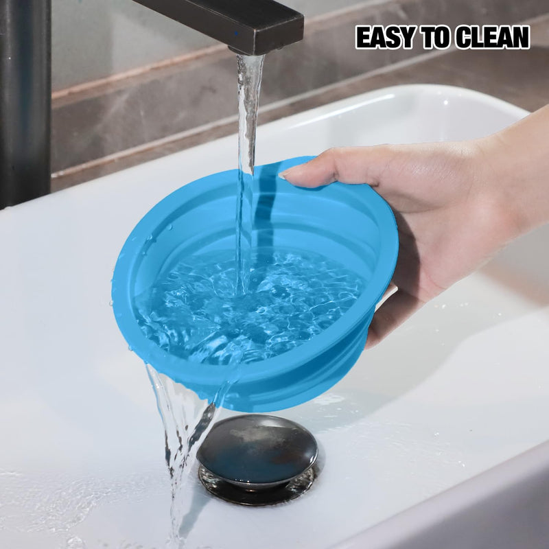 Rest-Eazzzy 2-Pack Silicone Collapsible Dog Bowls, BPA Free Dishwasher Safe, Portable Foldable Travel Bowl, Food Water Feeding Cup Dish for Dogs Cats with 2 Carabiners (Grey, Blue, 600 ML) Grey, Blue - BeesActive Australia