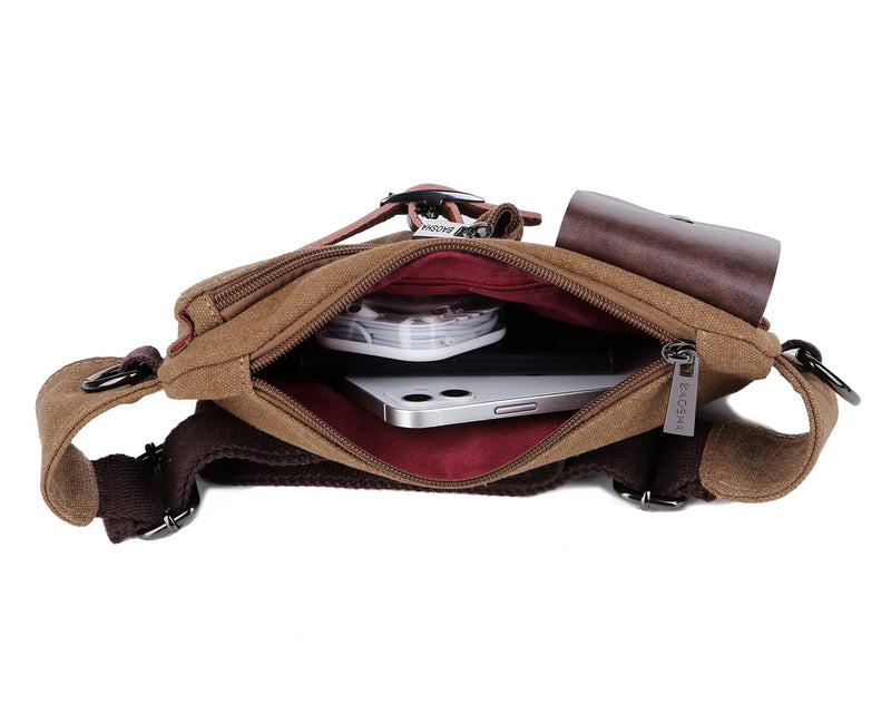 BAOSHA YB-01 Vintage Men's Waist Bag Sports Waist Pack Bum Bag Security Money Waist Day Pack Pouch Hip Belt Bag Bumbag Coffee