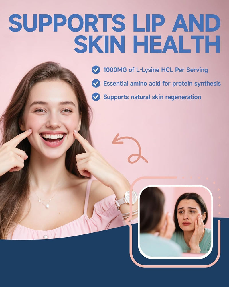 L-Lysine 1000mg Liquid Drops - Collagen, Immune, Lip & Skin Health | Liposomal Lysine Supplement for Adults with Turmeric, Astragalus, Vitamin E & Zinc - 4 Fl oz
