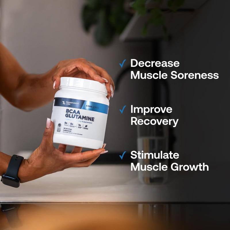 Transparent Labs BCAA Glutamine - 8000 mg of BCAA Powder Per Serving with L Glutamine for Post Workout Recovery, Muscle Growth, & Increased Endurance - 30 Servings, Tropical Punch 1.29 Pound (Pack of 1)