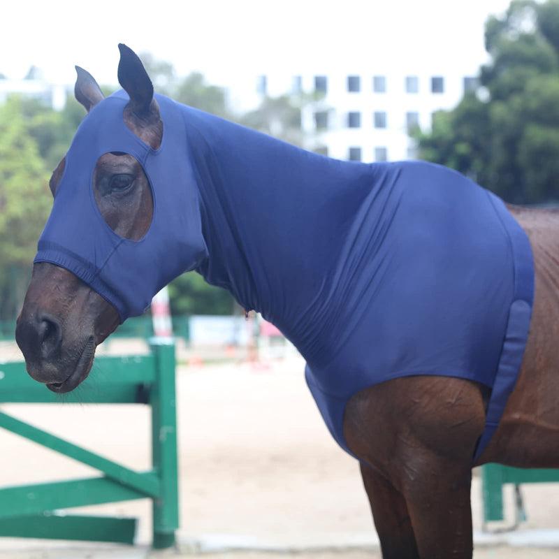 Stretch Horse Slinky Hood Mane Stay Lycra Hoods with Zipper Navy Small