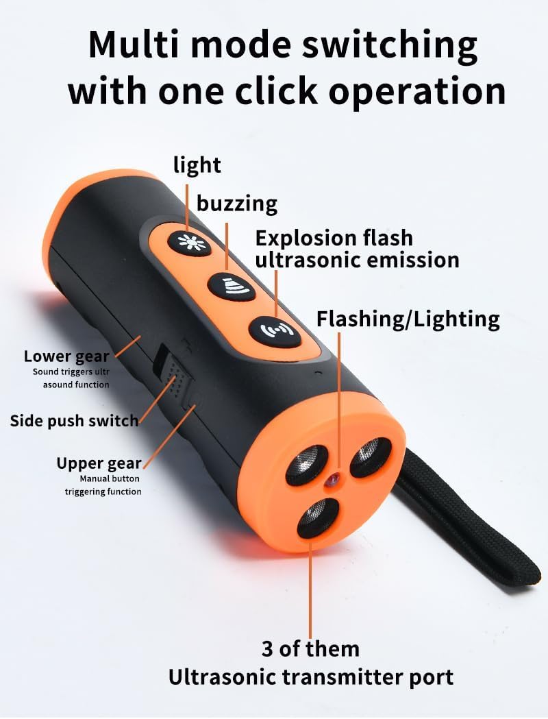 Ultrasonic Dog Bark Deterrent Device, Anti Barking Device for Dogs, Dog Training Stops Bad Behavior, Effective Control Range Ultrasonic 50ft, Flashlight & Beep | Safe for Human & Dogs orange