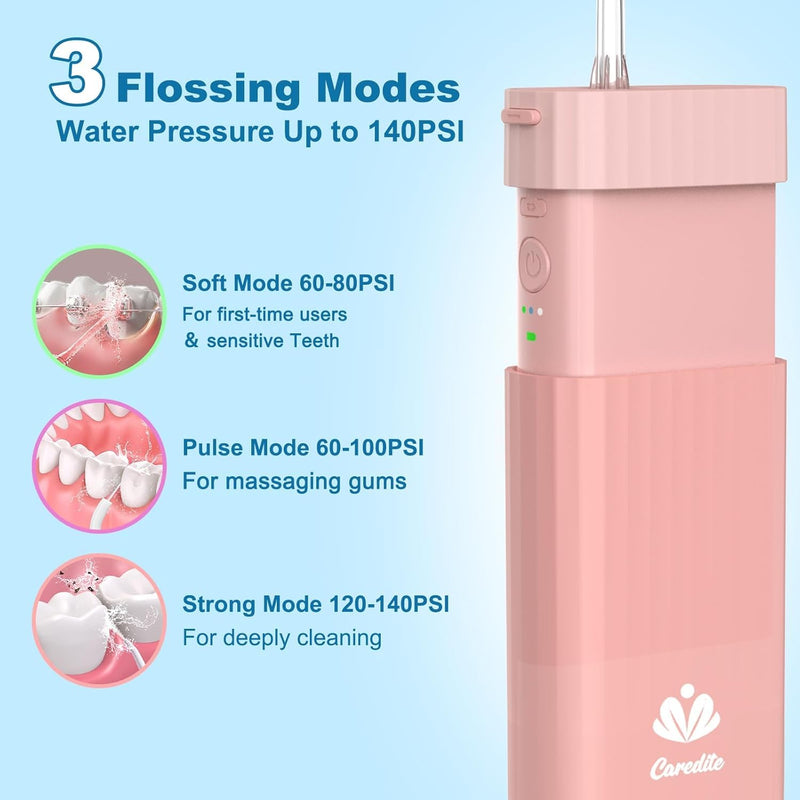 Portable Water Flosser for Teeth,Travel Water Flosser Picks,Mini Cordless Oral Irrigator Rechargeable Power Dental with Telescopic Water Tank, IPX7 Wateroproof for Brace & Sensitive Teeth Care,Pink Pink