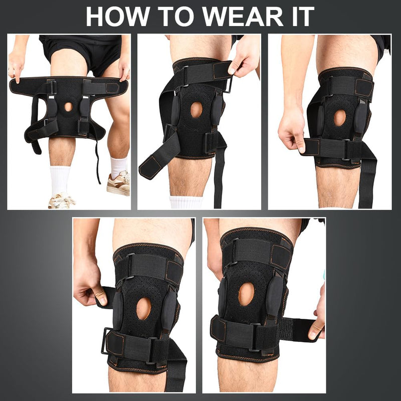 Knee Support Open Patella, More Stable Hinge Structure, Knee Pads with Parallel Straps & Dual Side Stabilizers, Suitable for Arthritis, Meniscus Tear, Tendonitis, ACL, Ligament Injury, XL
