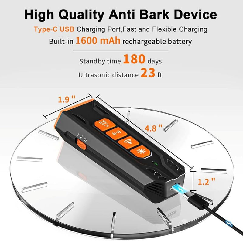 Anti Barking Device – Ultrasonic Dog Bark Deterrent with 3 Levels, 30ft Range, Rechargeable Electric Correction – Safe Humane Trainer for Indoor/Outdoor, All Breeds, Black/Orange