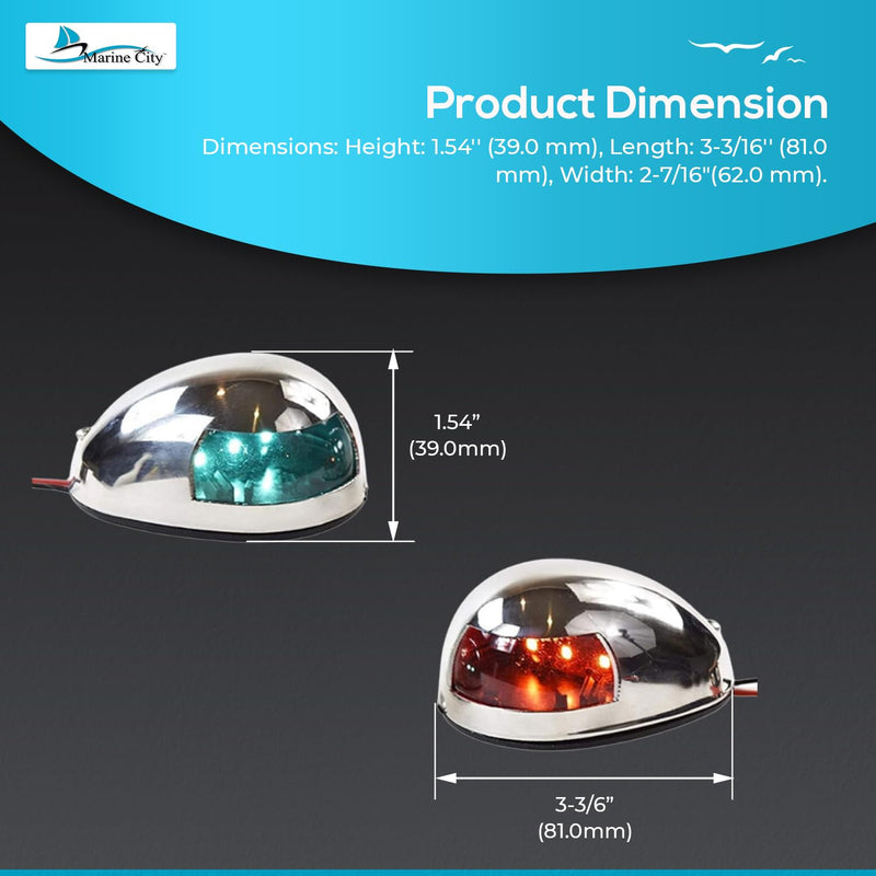 MARINE CITY LED Navigation Side Lights – Stainless Steel, Corrosion-Resistant, Waterproof, 3-3/16 Inches Length, Red & Green Bow/Stern Lights for Pontoon, Yacht & Boats (1 Set) - BeesActive Australia