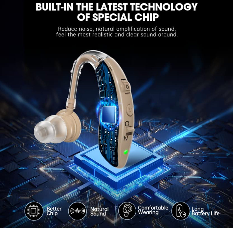 Hearing Aids for Seniors with Noise Reduction & Volume Control - Digital Rechargeable Portable Hearing Amplifiers for Adults with Mild to Moderate Hearing Loss, Includes Cyclic Charging Case Flesh