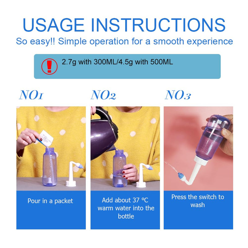 Nasal Irrigation System-300ml 10oz Nasal Wash Bottle Sinus Rinse Bpa-Free for Adult & Kid with 80 Nasal Wash Salt Packets 300ML+Nasal Salts 80pcs