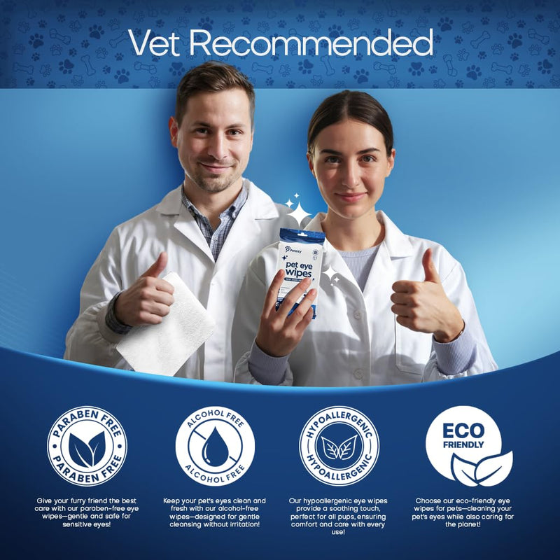 Petazy Tear Stain Remover Wipes for Dogs and Cats - Extra Large 5 x 6 in Hypoallergenic Pet Eye and Face Wipes for Discharge and Crust, Unscented, 50 Count 60 XL EYE WIPES