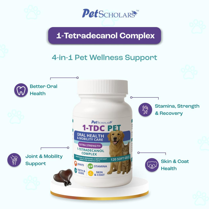 1TDC Dental & Joint Health Softgel Supplement for Dogs & Cats, Supports Oral Health, Stamina, Mobility, Muscle Strength & Recovery, Maintains Skin & Coat Health of Pets (120 Soft Gels) 120 Soft Gels