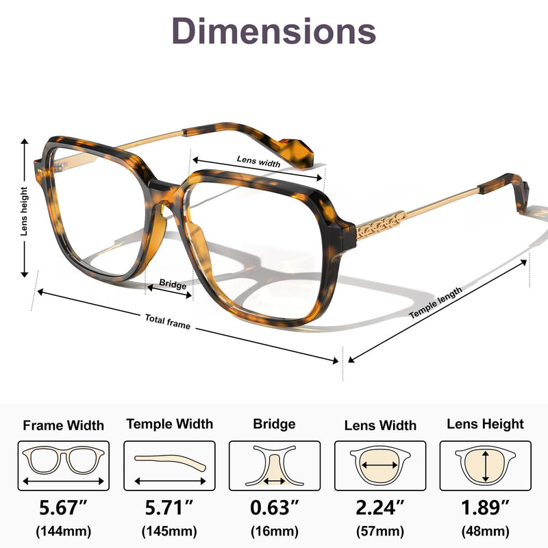 VISOONE Oversized Blue Light Blocking Glasses with Chic Square TR90 Frame and Metal Temple for Women Men REMY Remy Upg Coco Tortoise