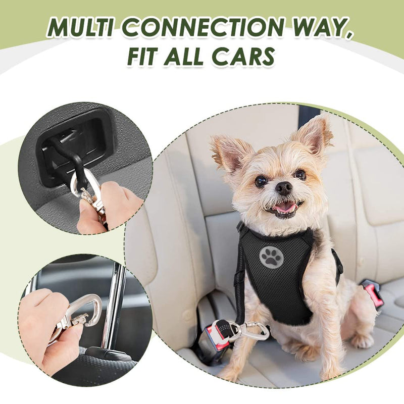 SlowTon Dog Seatbelt, 2 Pack Dog Seat Belt Car Leash Adjustable Elastic Bungee Buffer Heavy Duty Nylon Reflective Pet Safety Tether Connect to Dog Harness for Travel Riding in Vehicle (Daul Clip, B) Black Seatbelt Clip + Carabiner - BeesActive Australia