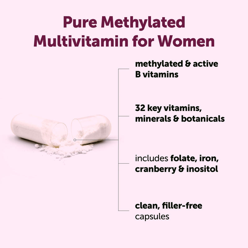 Micro Ingredients Pure Methylated Multivitamin for Women, 240 Capsules | 32-in-1 Formula with Vitamin B, C, D + Iron, Methylfolate & More | Supports Women 's Daily Wellness | Filler Free, Non-GMO