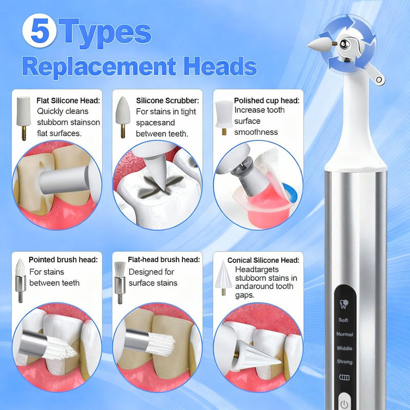 Home Tooth Polisher,Multi-Functional LED Tooth Polisher,Aluminum Alloy with Anti-Slip Texture,9 polishing Paste Units,USB Type-C Charging,6 Polished Accessories,Personal Portable Dental Care Tool - BeesActive Australia