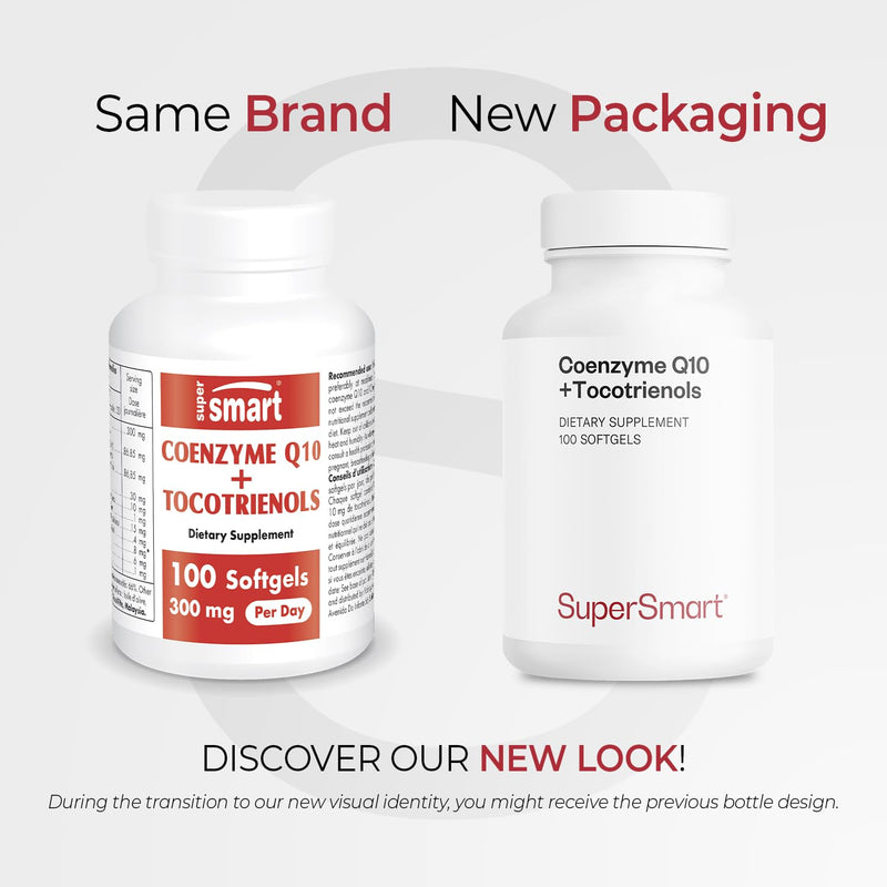 Supersmart - Coenzyme Q10 + Tocotrienols 300mg per Day (Patented & Bioavailable) - CoQ10 Supplement with Tocotrienols - Palm Oil Extract | Non-GMO & Gluten Free - 100 Softgels