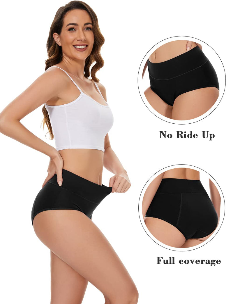 POKARLA Women's High Absorbency Period Cotton Underwear Heavy Flow Leakproof Panties(Regular&Plus Size) Black Medium