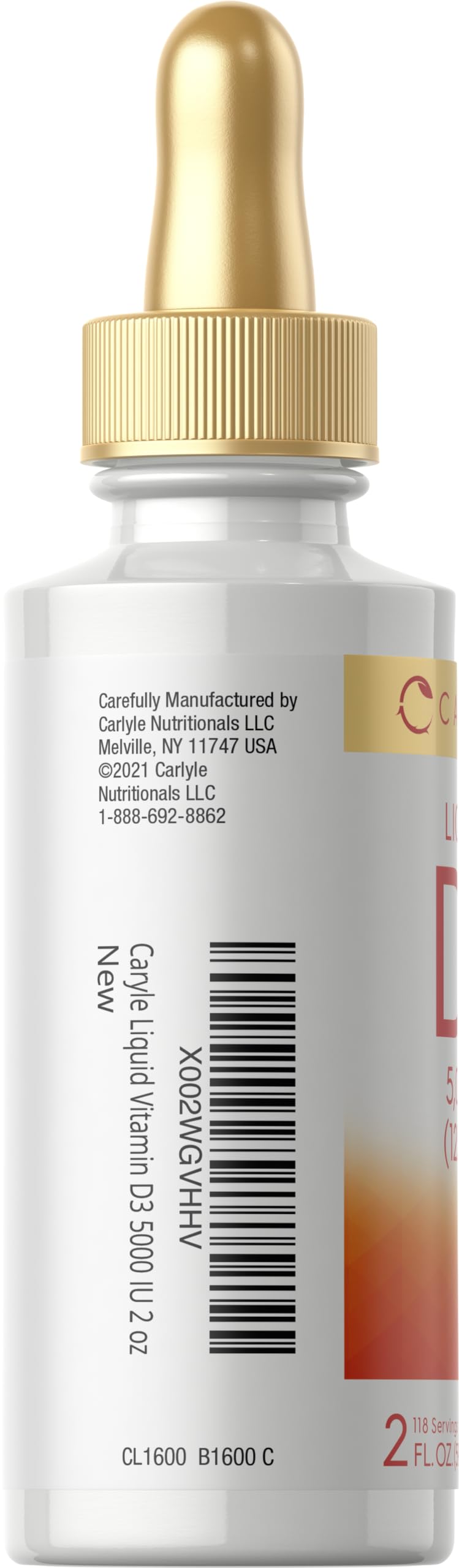 Carlyle Liquid Vitamin D3 | 5000 IU (125 mcg) | 2 oz | Vegetarian, Non-GMO, and Gluten Free Supplement | Vitamin D Liquid Drops for Adults 2 Fl Oz (Pack of 1)
