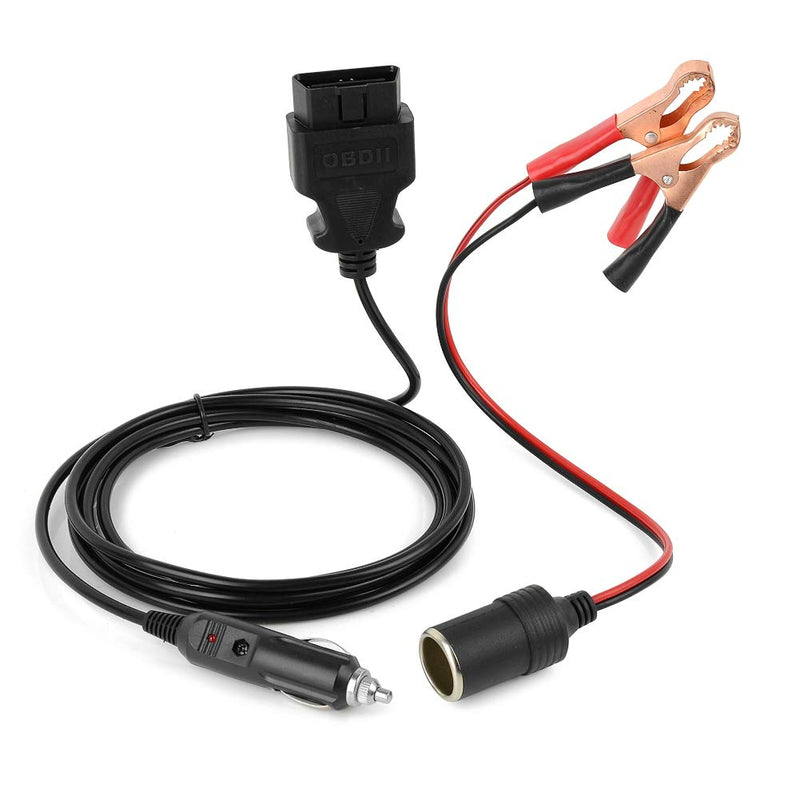 OBD II Vehicle ECU Emergency Power Supply Cable Car Diagnostic Cable Memory Saver (3 Meter) with Alligator Clip-On 12V Car Battery Cigarette Lighter Power Extension Socket