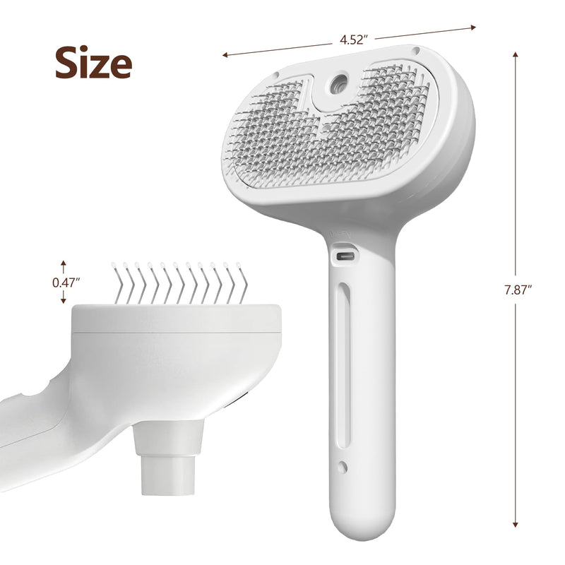 L&W BROS. Self-Cleaning Spray Cat Brush for Shedding, Removes Static Flying Hair, and Works Wonders for Both Long and Short-Haired Pets 2 In 1 Steam Brush for Cats And Dogs Grooming (White) White - BeesActive Australia