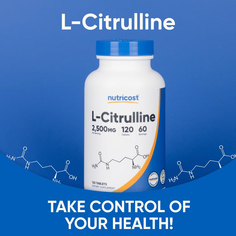 Nutricost L-Citrulline 2500mg Per Serving, 60 Servings, 1250mg Per Tablet, 120 Tabs - Non-GMO and Gluten Free Supplement (Pack of 2) 120 Count (Pack of 2)