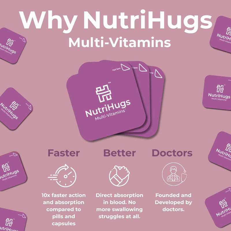 NutriHugs Daily Multivitamin Dissolving Strips - Vitamins A, B-Complex, C, D3 and K2 - 11 Essential Vitamins & Minerals - Vegan, Sugar-Free, Fast-Absorbing Oral Thin Film - Doctor-Founded - 30 Count
