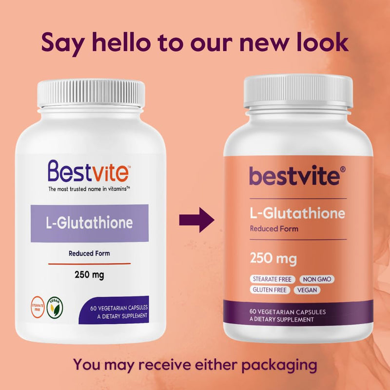 BESTVITE L-Glutathione 250mg (60 Veg Caps) - No Stearates - Vegan - Non GMO | Gluten Free - Antioxidant Supplement