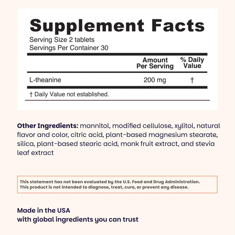EZ Melts L-Theanine 200 mg - Stress & Relaxation Support Supplement - No Artificial Flavors - No Drowsiness - Non-GMO & Vegan - Sweet Cherry - 120 Dissolvable Tablets (60 Servings) 60 Count (Pack of 2)