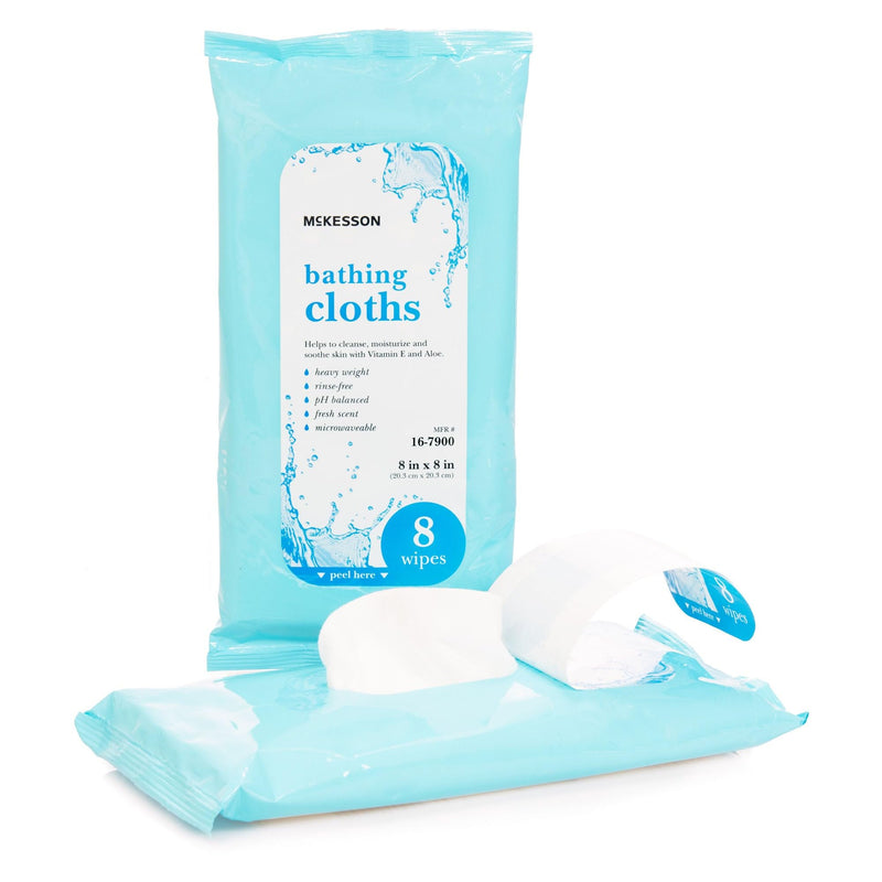 McKesson Bathing Cloth with Aloe & Vitamin E No Rinse Shower &, 8 Wipes | Disposable Washcloths, pH Balanced, Fresh Scent, Singe Use Shower Wipes, Purified Water