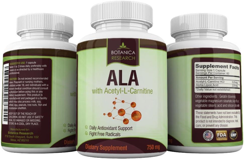 Alpha Lipoic Acid with Acetyl L Carnitine - ALA ALC Anti Aging Health & Wellness Formula to Support Nerve Health, Tingling Feet, Hands, Limbs 60 Vitamin Complex Capsules